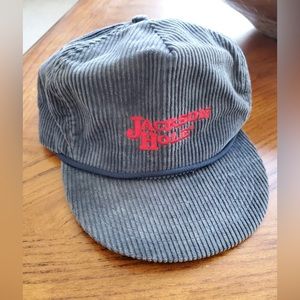Vintage Jackson Hole Yupoong Gray Corduroy Leather Adjustable Strap Hat Cap